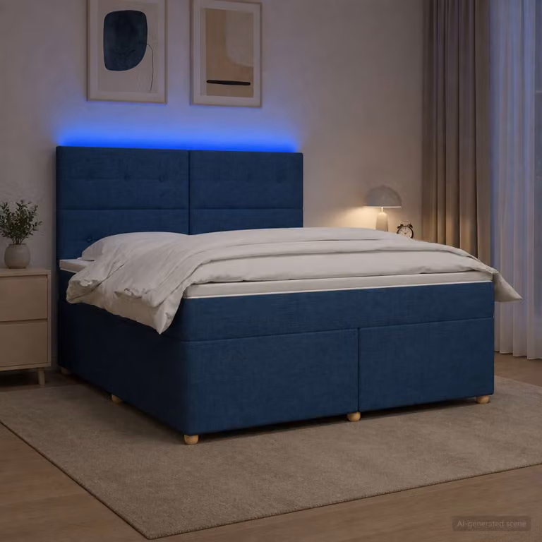 Letto box spring con materasso ibrido vidaXL Blu L: 140 cm, P: 190 cm, H: 76,5 cm