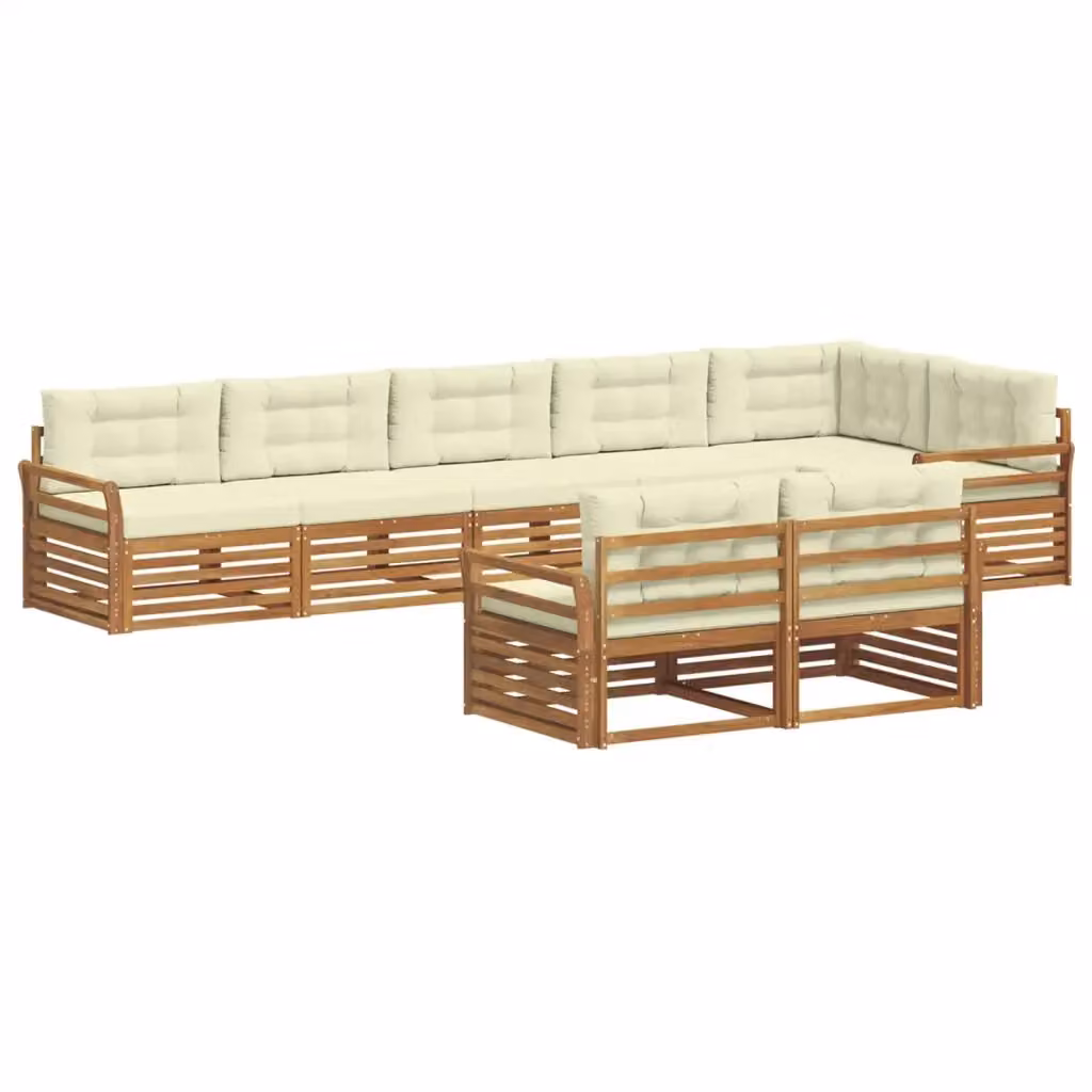 Set di divani da esterno a L vidaXL in legno di acacia con cuscini beige e bianco – 2