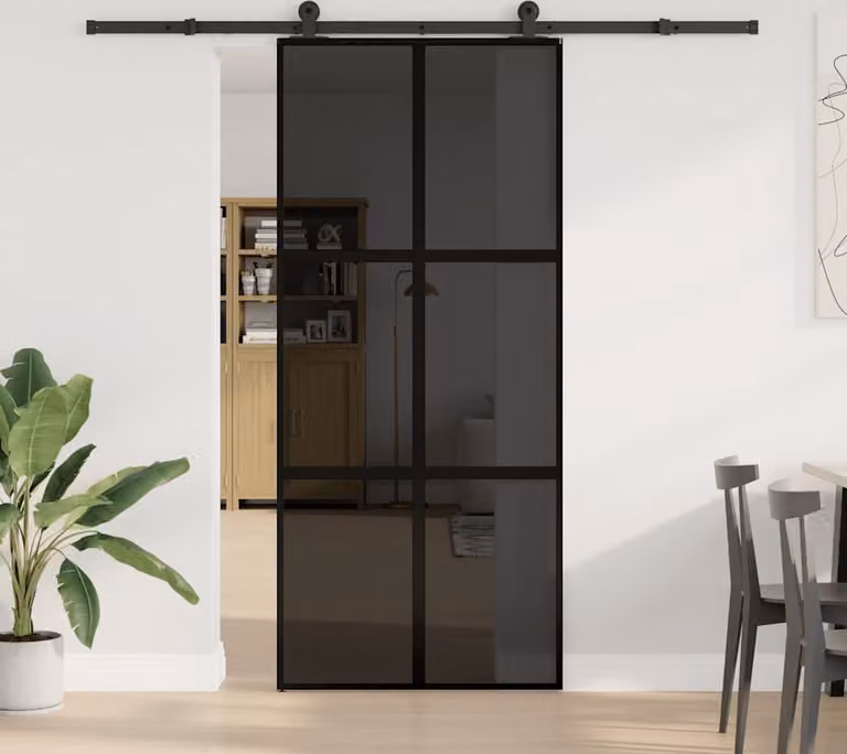 Porta Scorrevole Ferramenta 90x205 cm Vetro Temperato Alluminio