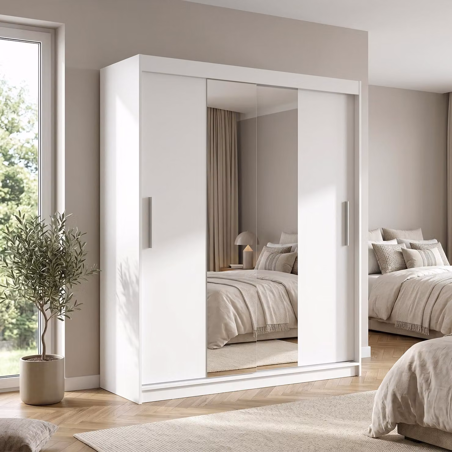 Armadio a porte scorrevoli Masseno VIVA 200/215,5/59 cm, a 2 ante con specchio, bianco