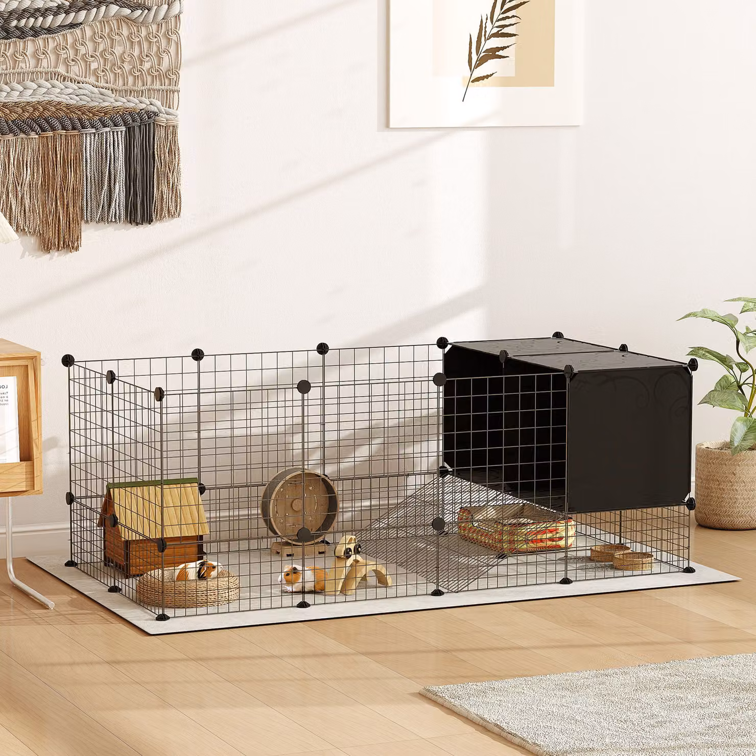 Gabbia modulabile PawHut per piccoli animali con casette rialzate in metallo, Nero – 2