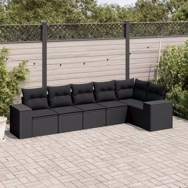 Set Divano da Giardino a L VIDAXL in Polyrattan Nero con 6 Cuscini Moderno – 1