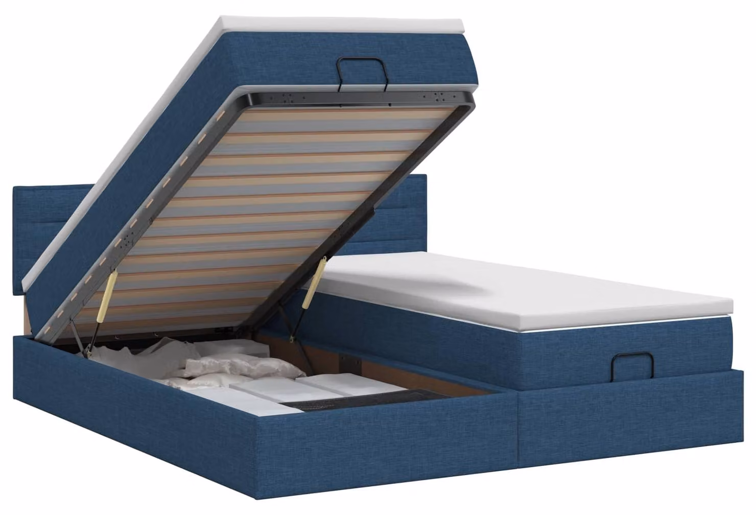 Divano letto ottomano con materasso e poggiatesta, 2 pezzi, tessuto blu