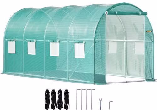 VEVOR Serra da Giardino a Tunnel Verde con 8 Finestre e Porte, Struttura in Acciaio Zincato e Copertura in PE, L: 4,6 m, P: 2,1 m, H: 2,1 m