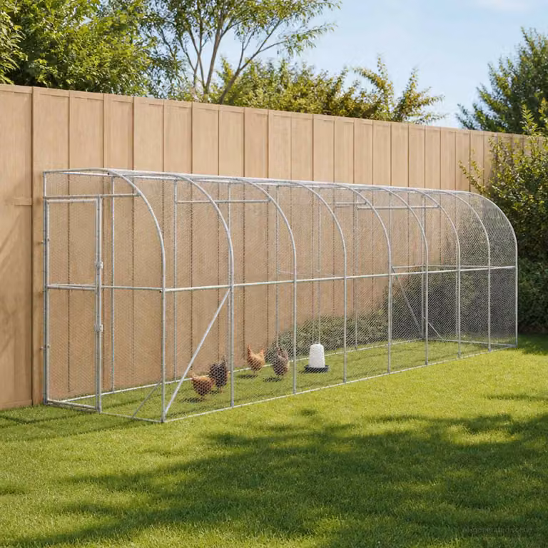 vidaXL Gabbia per Polli Contro il Muro Argento 600 x 150 x 215 cm