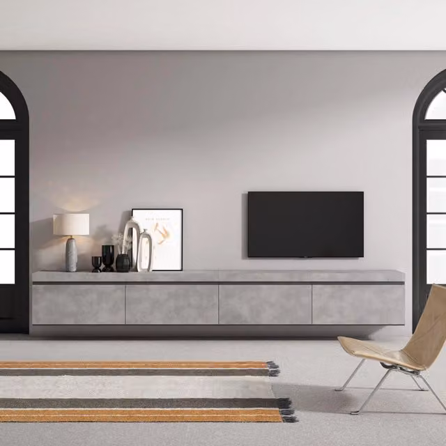 Mobile TV Soggiorno, 320x35x45cm, TV di grande formato, da appendere, grigio cemento RF3628