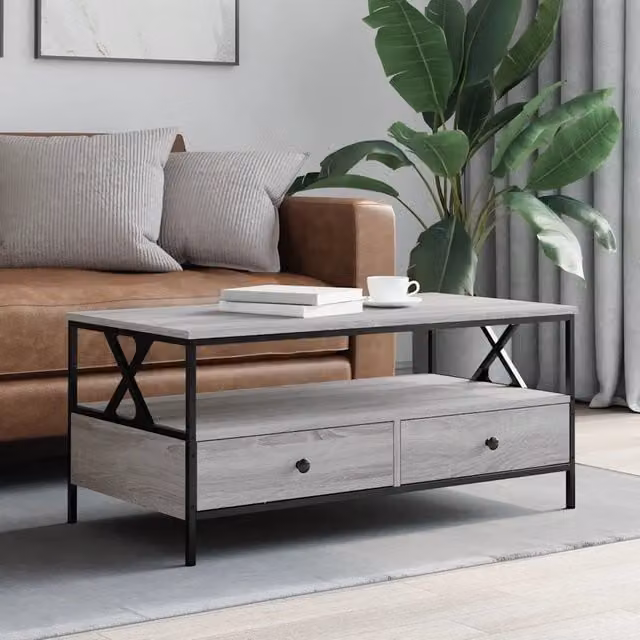Tavolino da salotto rettangolare vidaXL in legno e metallo grigio L: 100 cm, P: 51 cm, H: 45 cm