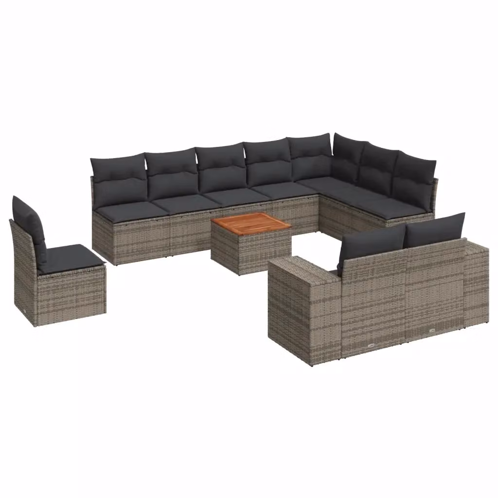 Set di divani da giardino vidaXL 11 pz in polyrattan grigio con cuscini e tavolino da esterno a forma di L – 2