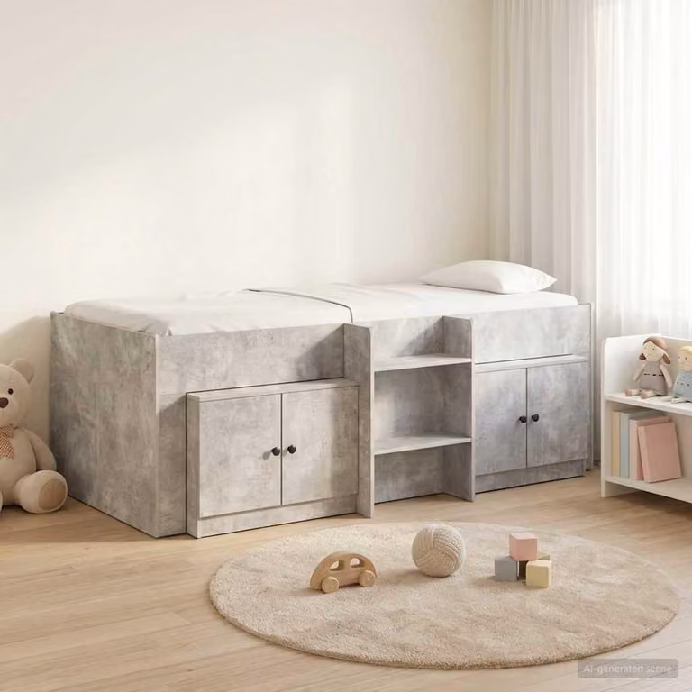 Maison Exclusive - Struttura letto a soppalco con armadio, 3 pezzi, colore grigio cemento, realizzata in materiale composito di legno