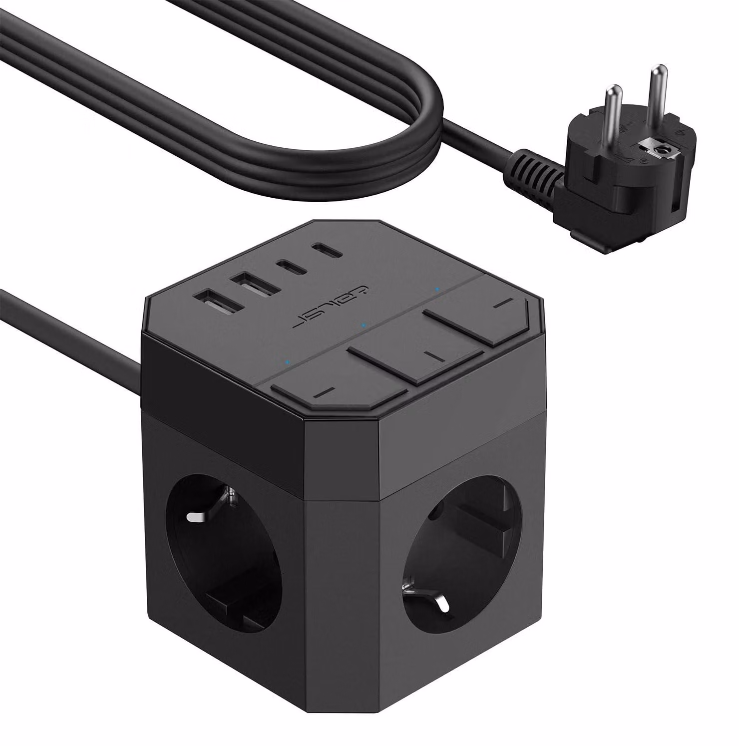 Ciabatta da parete con 3 prese e 4 porte di ricarica USB