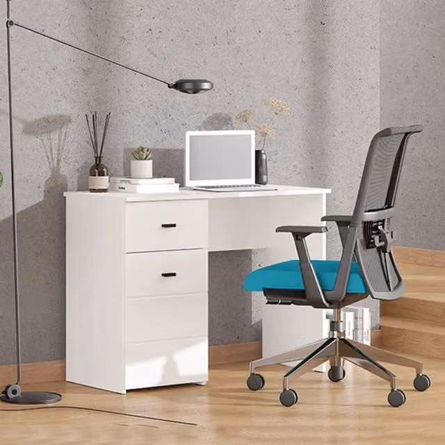 Scrivania moderna DMORA con un cassetto, finitura bianco opaco, L: 98 cm, P: 45 cm, H: 74 cm – 1