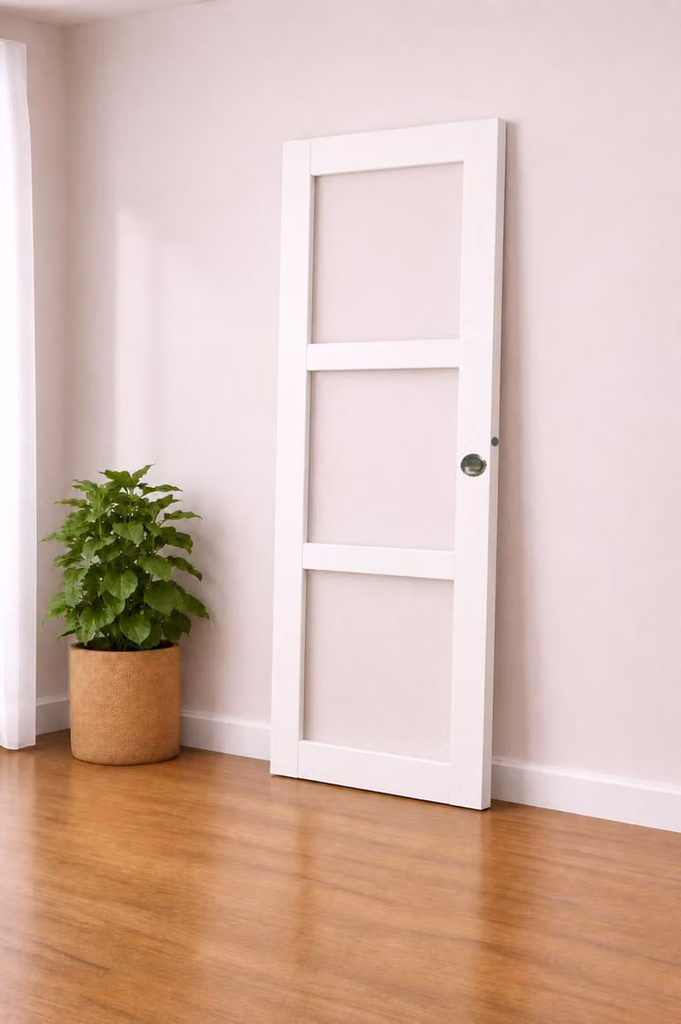 Porta scorrevole Kenya bianca con vetro trasparente H204 x L73 cm, conchiglie, maniglia a spinta, GD MENUISERIES