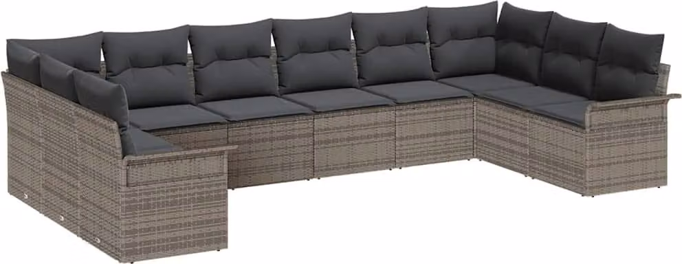 Set Divano da Giardino con cuscino 10 pcs Grigio polyrattan