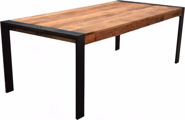 Tavolo da pranzo Bolt Edge – Rettangolare – Legno di mango massiccio – Struttura in metallo nero – 220x100x79 cm – Per 6-8 persone
