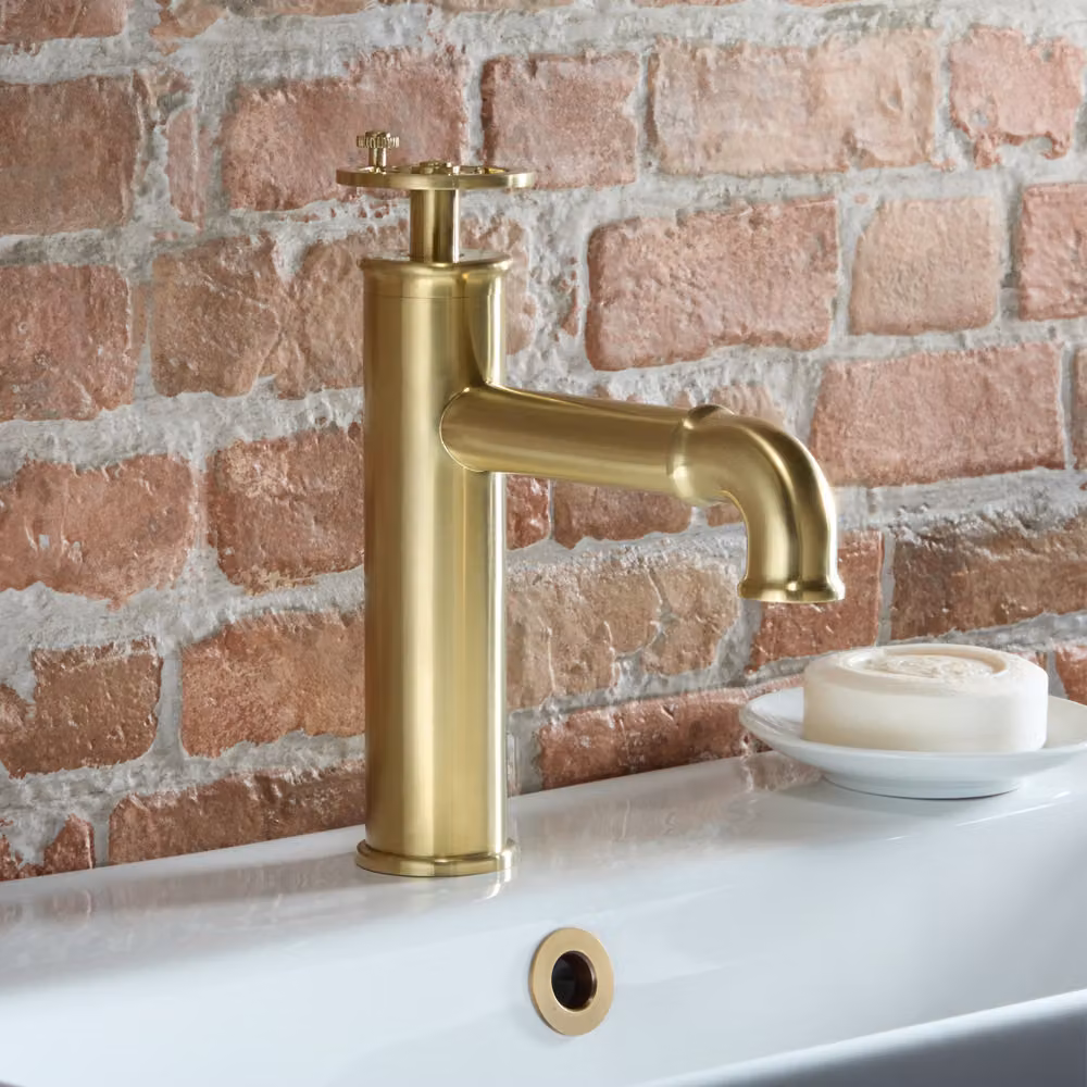 Miscelatore Lavabo Stile Industriale Monocomando Oro Satinato