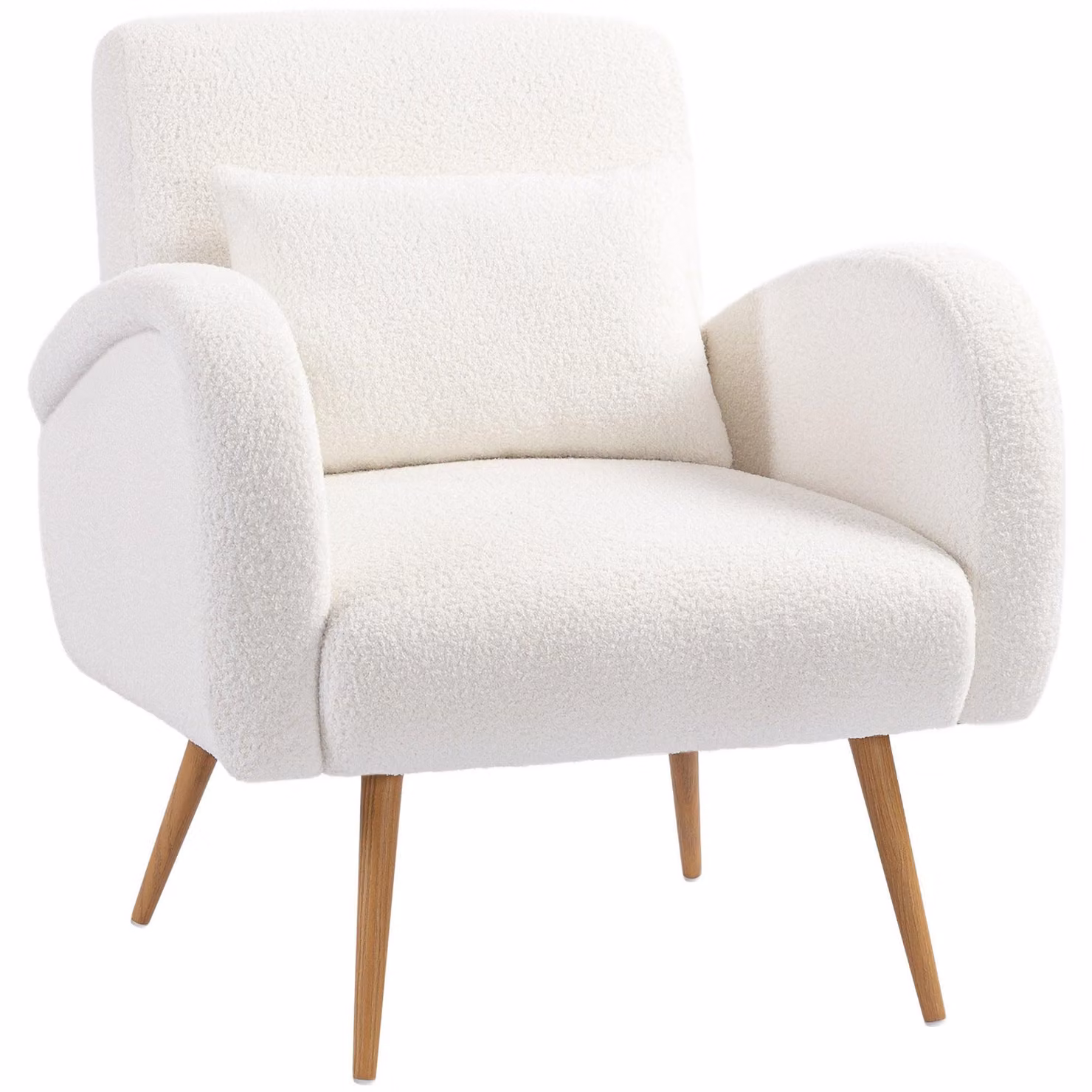 Poltrona - Sedia a dondolo - Divano - Poltrona da lettura - Colore: bianco crema - Rivestimento in pile - Cuscino lombare - Gambe in metallo