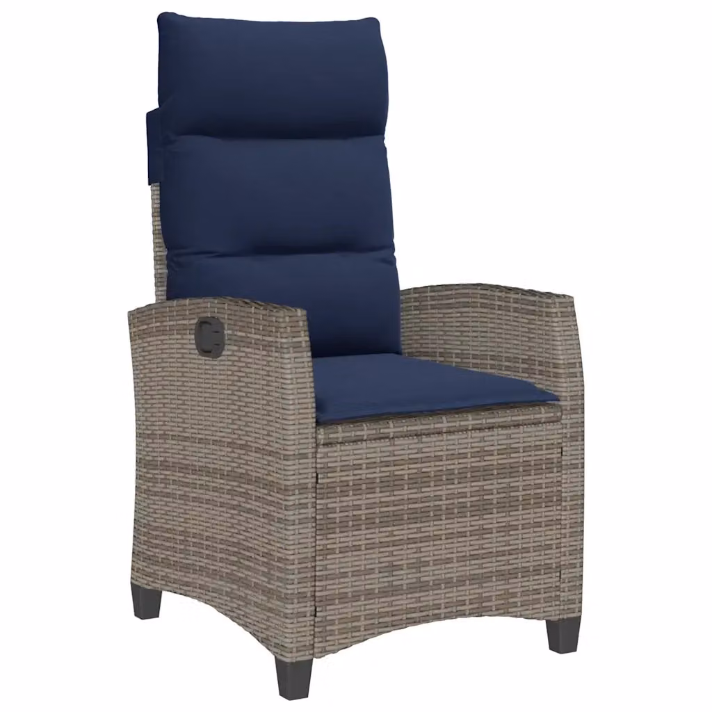 Set di sedie reclinabili da giardino con tavolino vidaXL in rattan e metallo, colore grigio e blu – 2