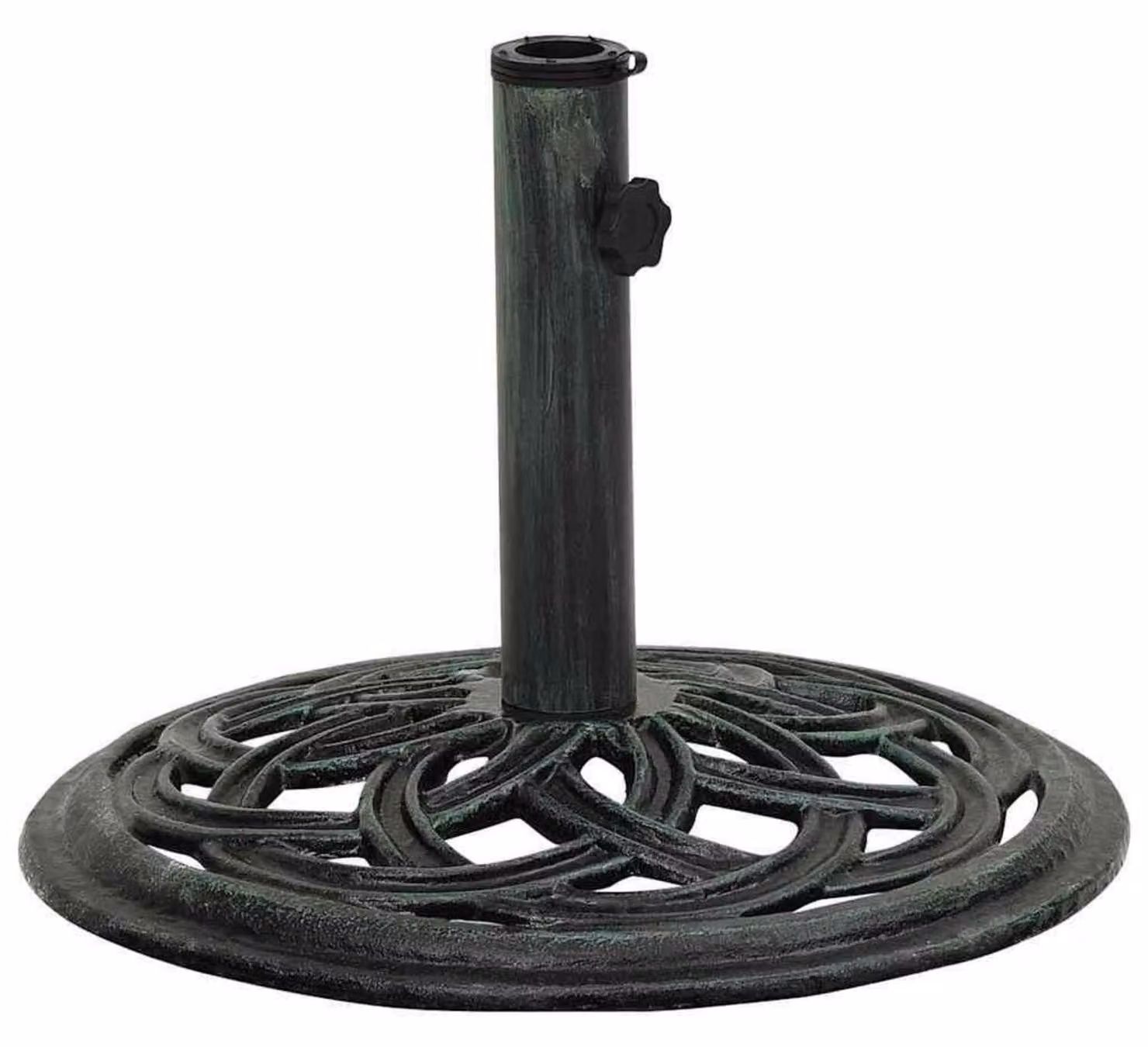 Supporto per ombrellone, colore verde, dimensioni 44x44x31 cm, in ghisa, adatto per alberi per ombrelloni con diametro da 35 a 48 mm