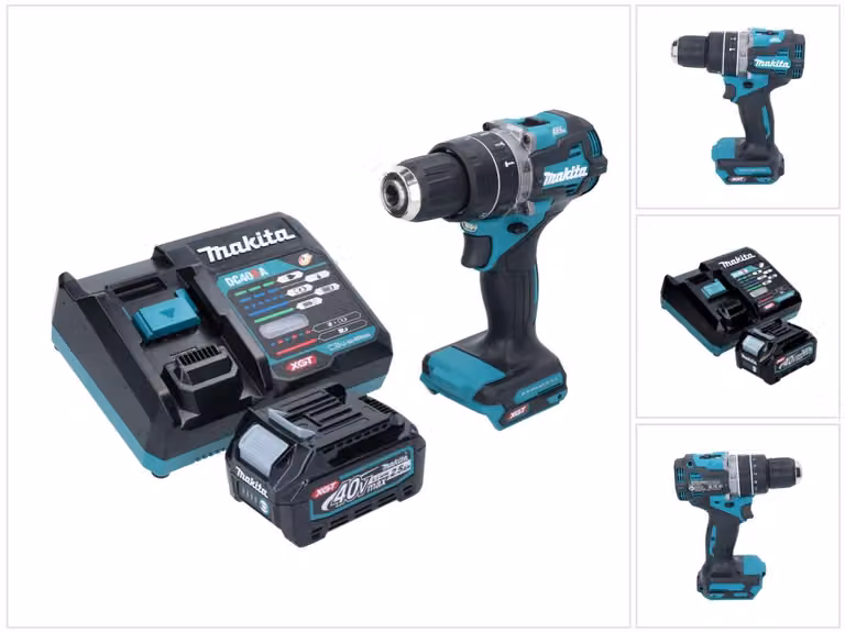 Trapano avvitatore a percussione a batteria Makita HP 002 GD101 da 40 V, 64 Nm, motore brushless + 1 batteria da 2,5 Ah + caricabatterie
