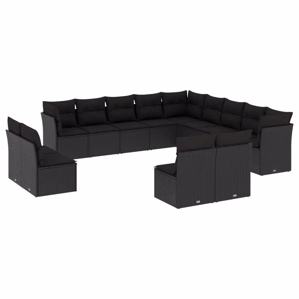 Set di divani da giardino vidaXL a forma di U in polyrattan nero con cuscini inclusi – 2