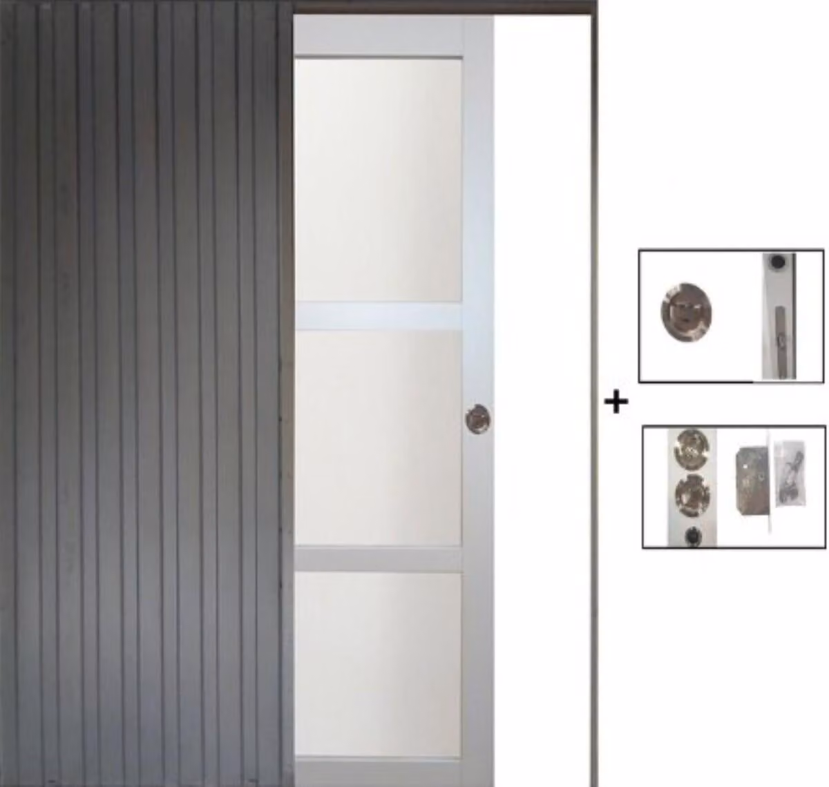 Porta scorrevole Greyria grigia chiara con vetro H204 x L83 cm, incasso GD MENUISERIES