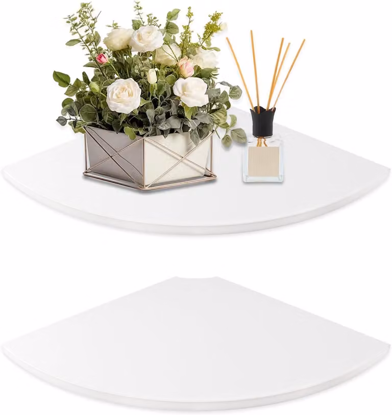 Mensole angolari da 30 cm, set da 2, in legno, colore bianco, per la camera da letto