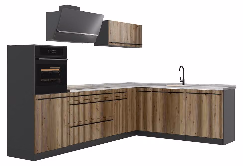 Cucina angolare completa Vicco R-Line Rovere artigianale/Antracite 287 x cm piano di lavoro Marmo, Model 67519