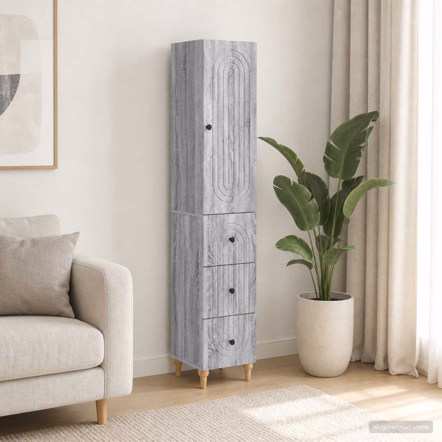 Set di 2 armadi a muro vidaXL in legno e MDF grigio opaco con cassetti e ante a battente per soggiorno o giardino L/P/H: 90,0 x 34,5 x 33,0 cm