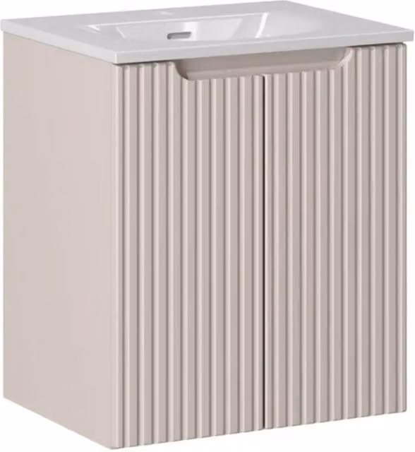 Insieme VANO cachemire e bianco 50cm: mobile sottolavabo con ante a scanalature verticali + lavabo incassato bianco