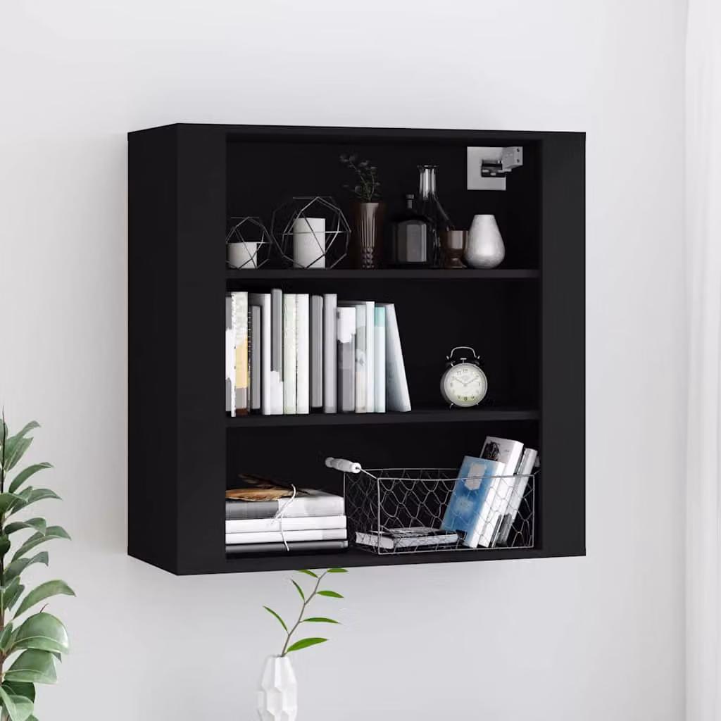 Mobile a parete vidaXL moderno in legno nero opaco L: 80 cm, P: 33 cm, H: 80 cm
