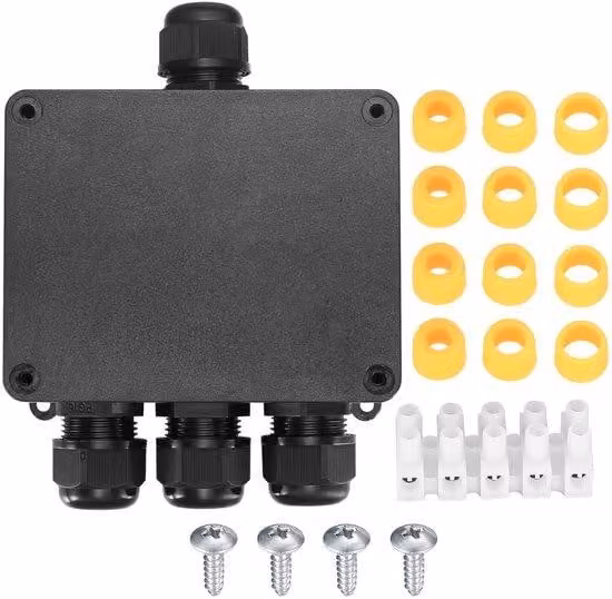 Presa impermeabile per esterni - Presa a 4 uscite - Presa IP68 per illuminazione da giardino - Adatta a cavi con diametro compreso tra 4 mm e 12 mm - Plastica nera - Scatola di derivazione di sicurezza