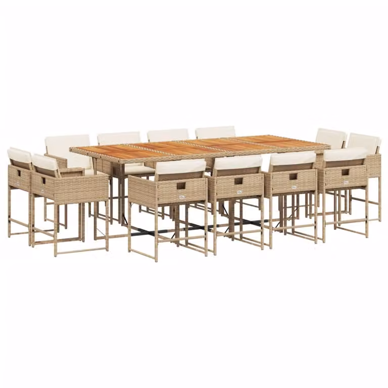 Set da Pranzo da Giardino 13 pz con Cuscini Beige in Polyrattan
