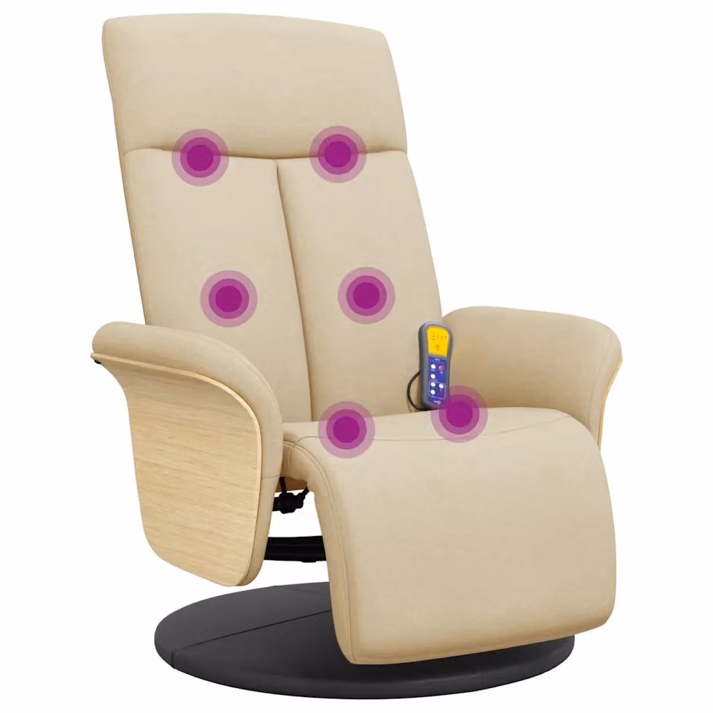 Poltrona Reclinabile con Poggiapiedi vidaXL, Colore Beige, Design Moderno con Rivestimento in Tessuto e Struttura con Ruote e Braccioli