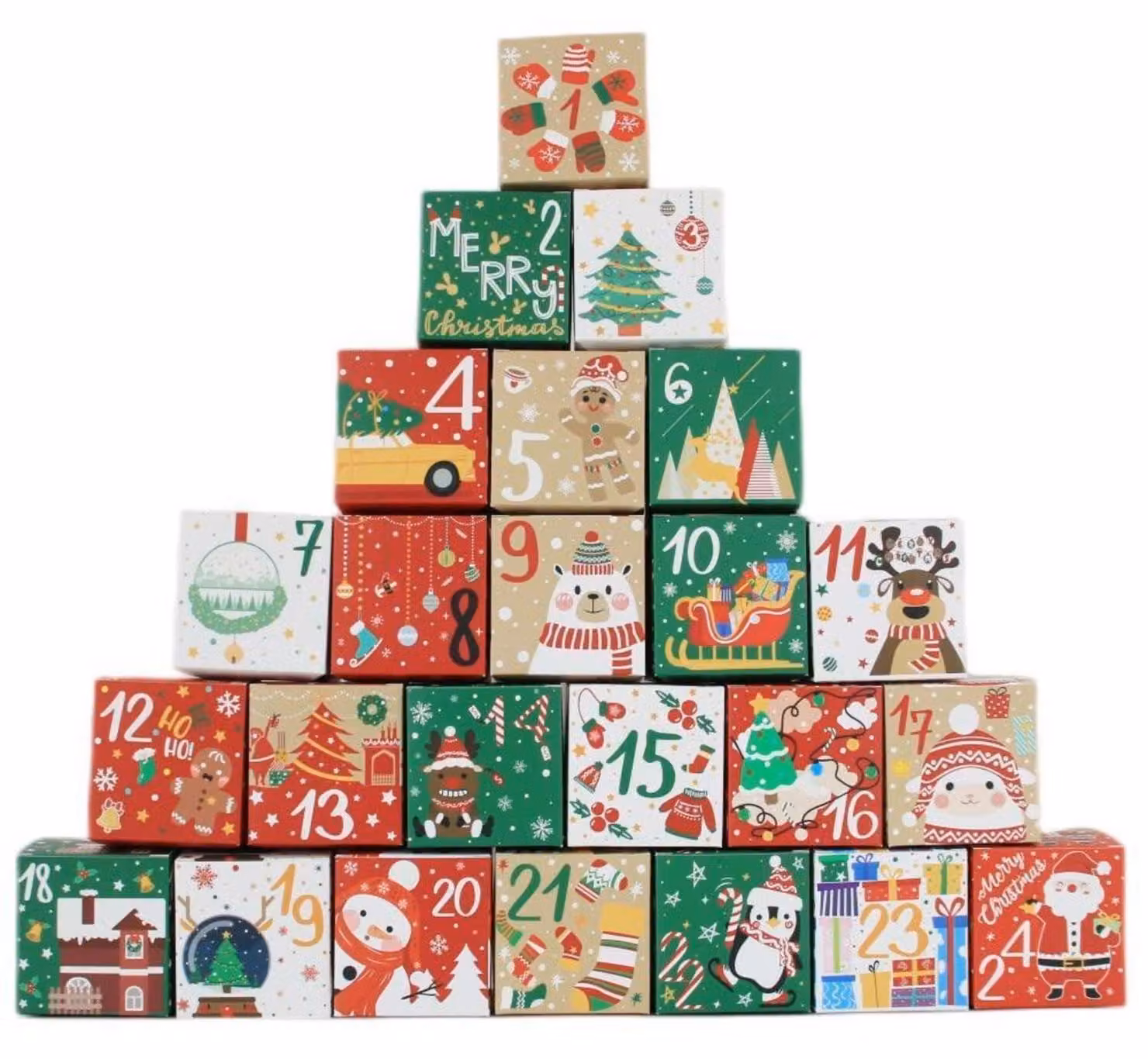 Calendario dell'Avvento da riempire: 24 scatole per creare e decorare, ideali per il periodo natalizio. Dimensioni: 7x7x7 cm. Materiale: cartone