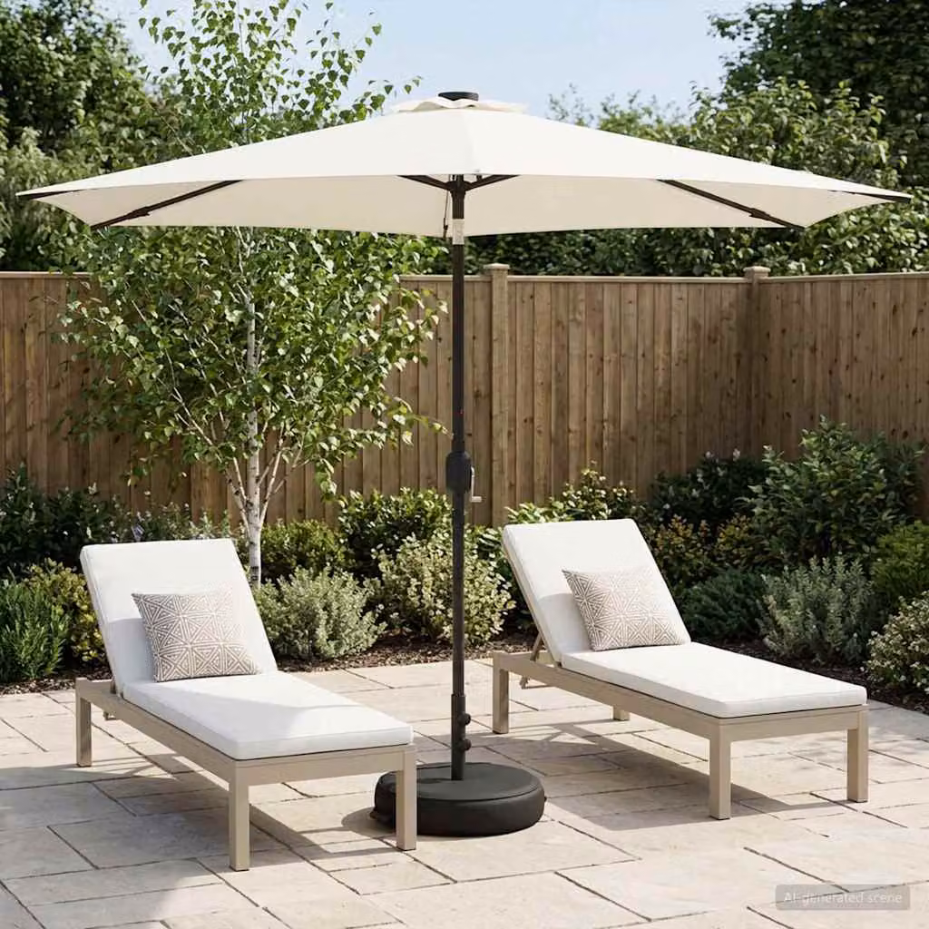 Parasol da giardino vidaXL con luci LED e base, beige, in poliestere e metallo, L/P: 300 x 300 cm