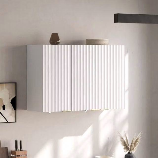 Armadio da parete REDOM a 3 ante in MDF bianco e oro, design moderno, L: 90 cm, P: 29 cm, H: 60 cm