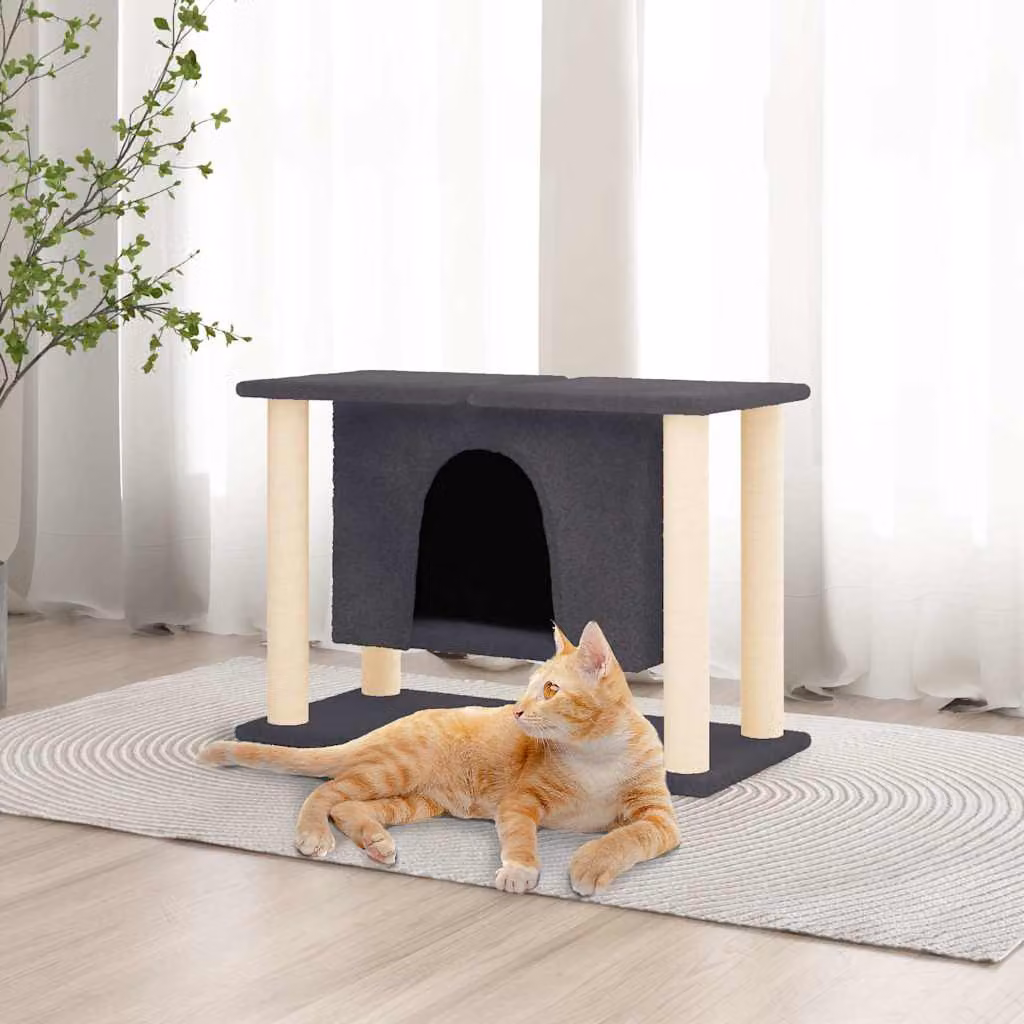 vidaXL Albero per Gatti con Tiragraffi in Sisal Grigio con Cave
