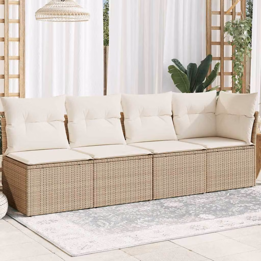 vidaXL Divano da Giardino a L con Cuscini Beige e Bianco in Polyrattan per 4 Persone