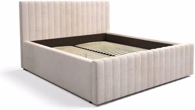 Letto ELORIA 180x200 in tessuto bouclé beige con testiera capitonnata e rete inclusa