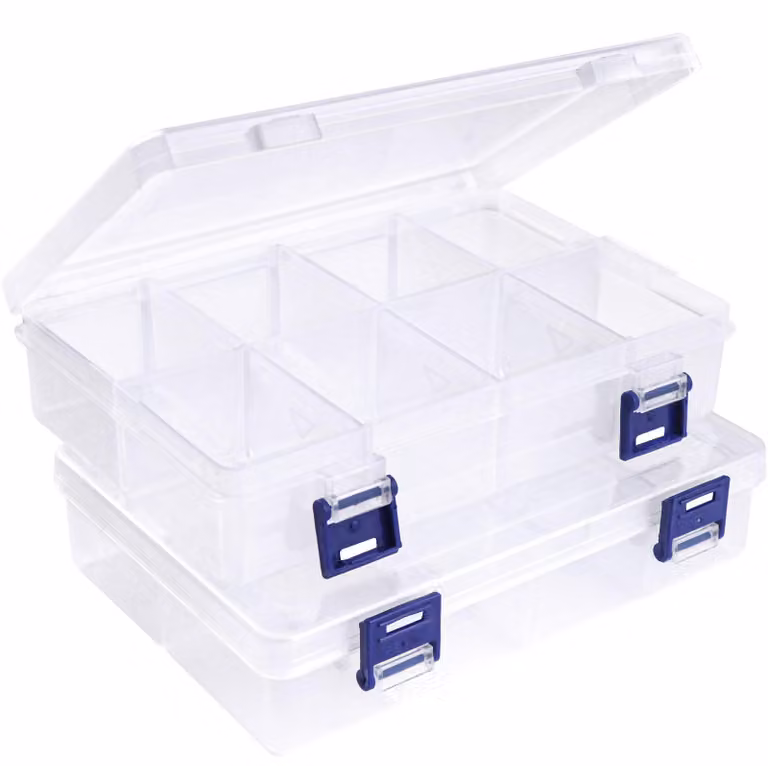 Set di 2 scatole trasparenti con 8 scomparti per gioielli e perline