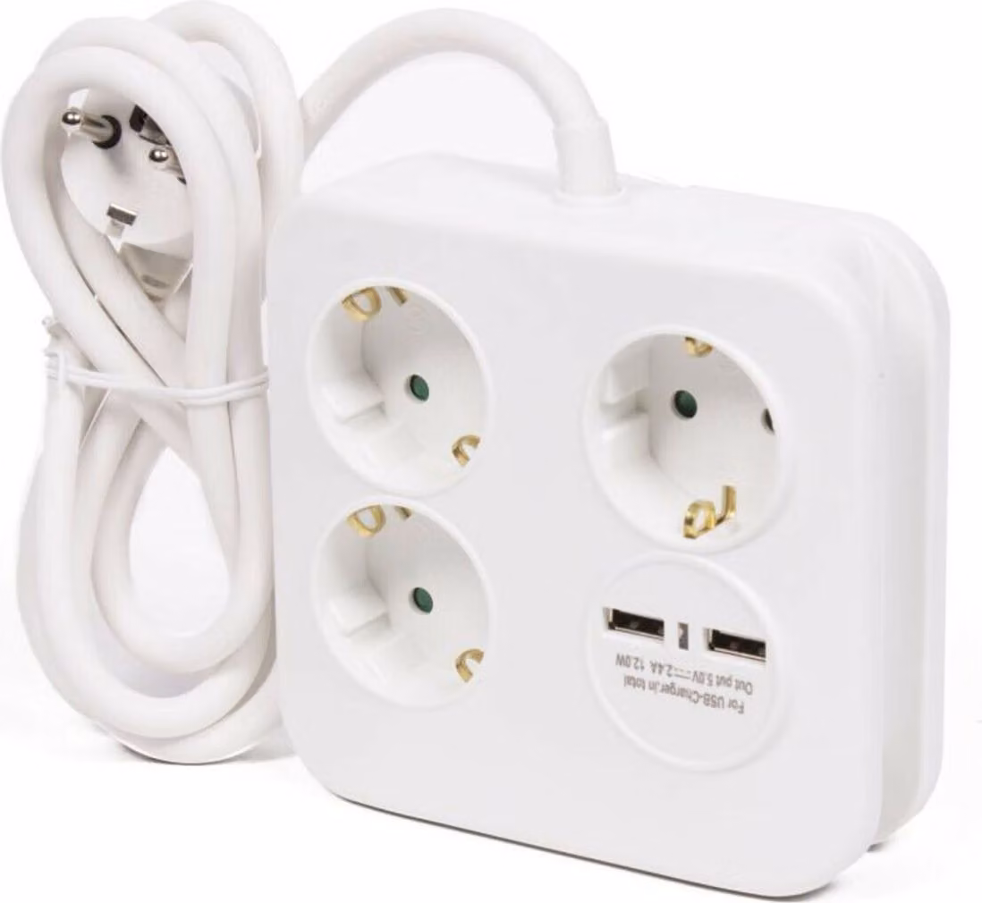 Cubo di prese di corrente Striscia di prese di corrente Estensione della presa di corrente Blocco quadrato a 3 vie, 2 x USB a ricarica rapida