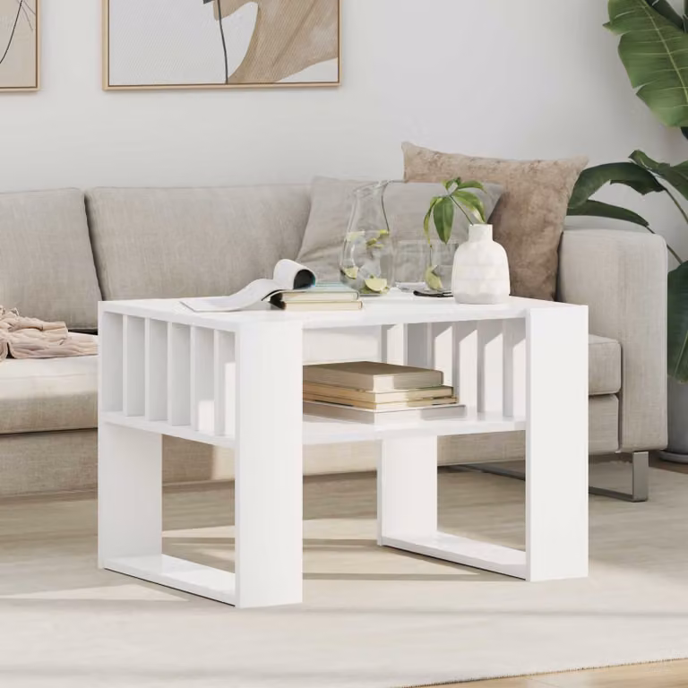 vidaXL Tavolino da salotto moderno in MDF bianco L: 66 cm, P: 49,5 cm, H: 45 cm