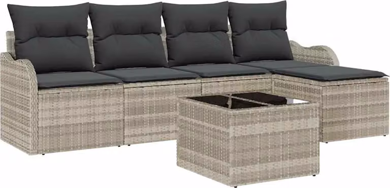 Set Divano da Giardino con cuscino 6 pcs Grigio Poly Rattan