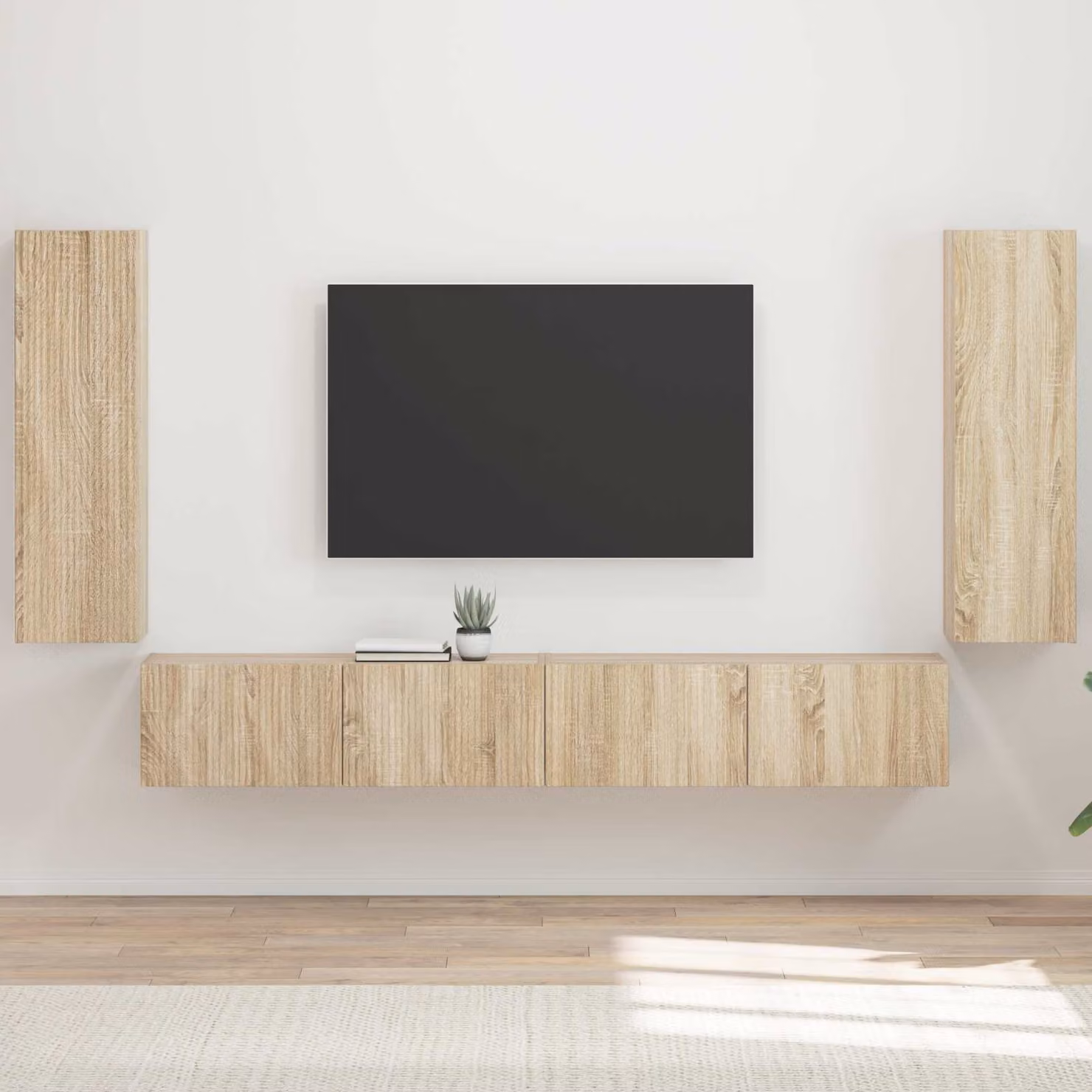 Set di 4 Mobiletti da TV da Parete Moderni vidaXL in Rovere Sonoma e Marrone Opaco