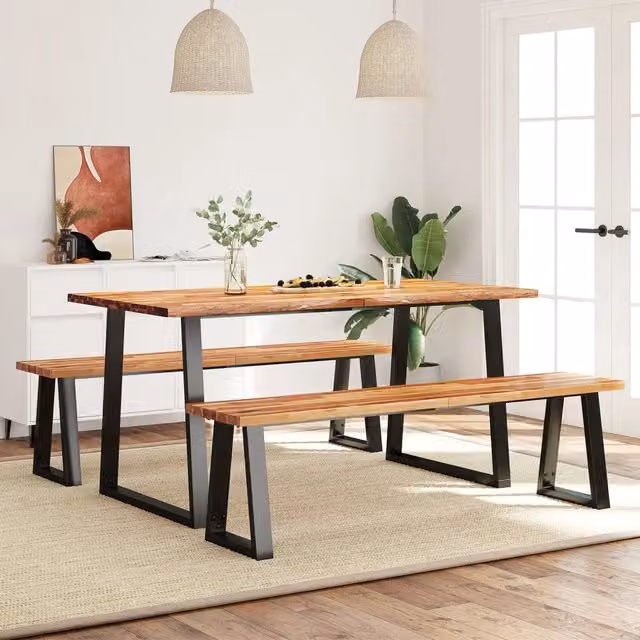 Set da Pranzo 3 pz con Bordi Vivi in Legno Massello di Acacia 3157526