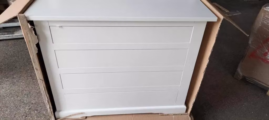 Cassettiera classica in legno con 4 cassetti in stile shabby chic bianco Mobili 2G L: 115 cm, P: 50 cm, H: 90 cm – 3