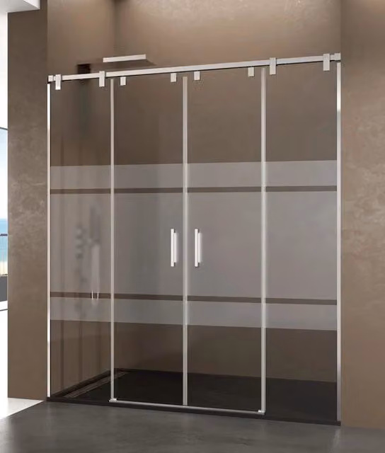 Box doccia rettangolare Ducha Futura 2 con 2 elementi fissi e 2 scorrevoli, vetro trasparente e profili in acciaio inox lucido, L: 180 cm
