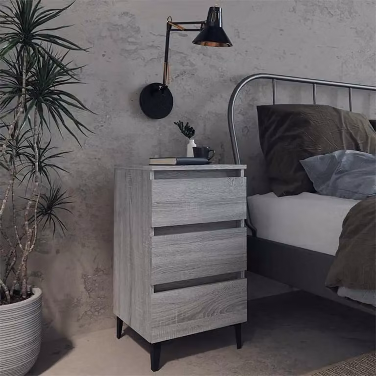 vidaXL Comodino in Stile Industrial con Gambe in Metallo Grigio L: 40 cm, P: 35 cm, H: 69 cm