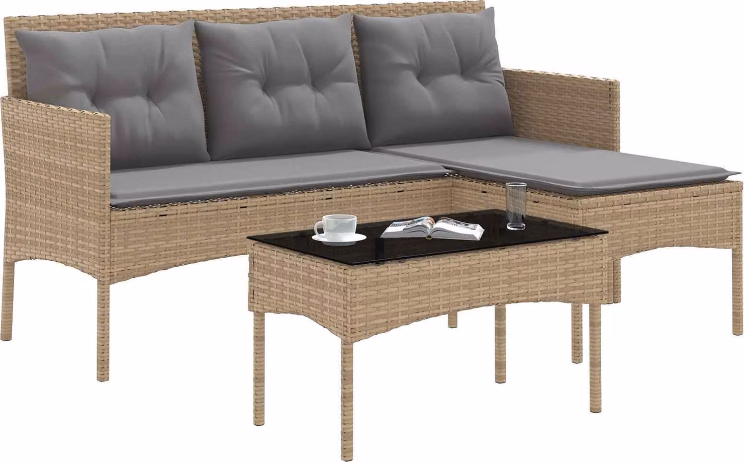 Set Divano da Giardino con cuscino 2 pcs polyrattan