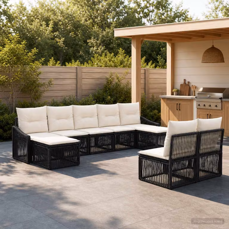 Set Divano da Giardino vidaXL 9 Pezzi a Forma di U con Cuscini Nero